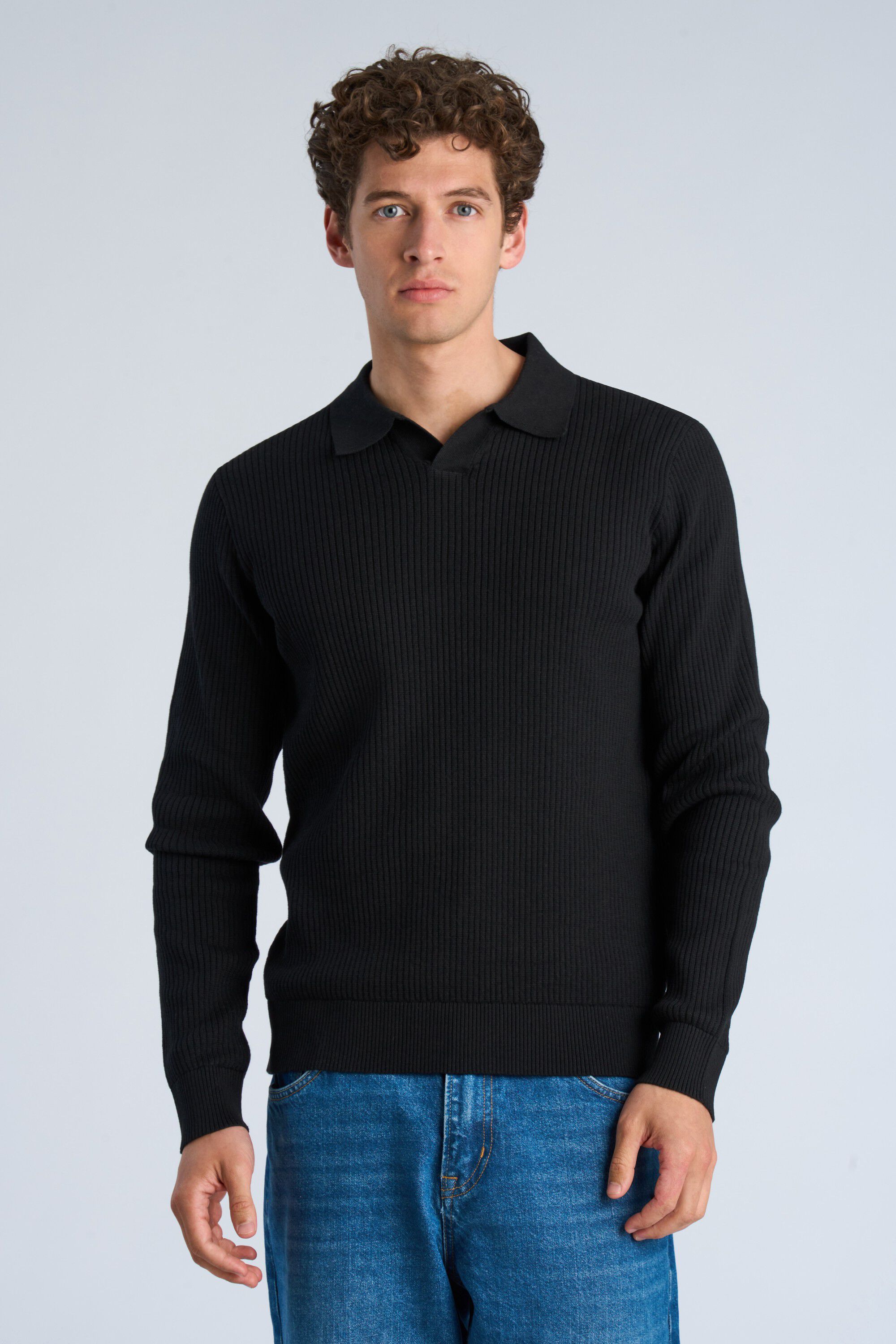 Ribbed L/S v-neck polo
