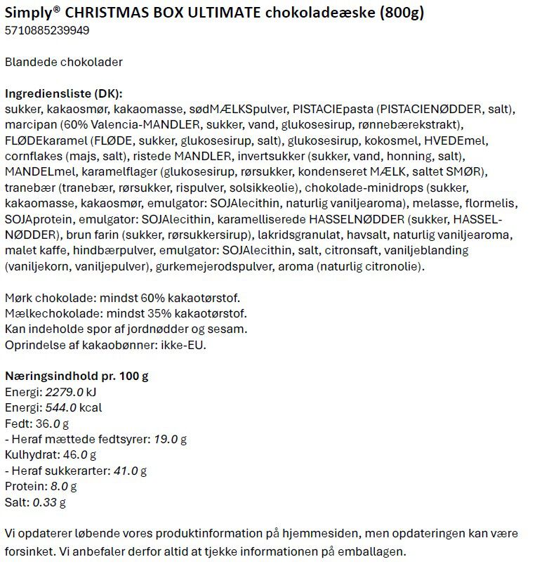 Simply&reg; CHRISTMAS BOX ULTIMATE chokolade&aelig;ske (800g)