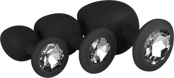 Silicone Diamond Butt Plug Set - 3 Pieces - Black