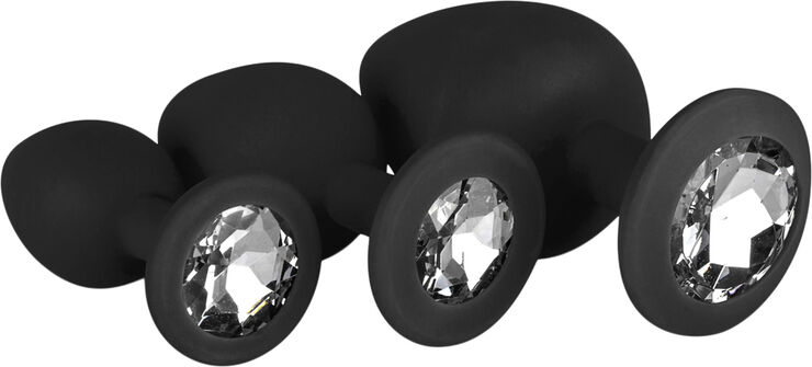 Silicone Diamond Butt Plug Set - 3 Pieces - Black
