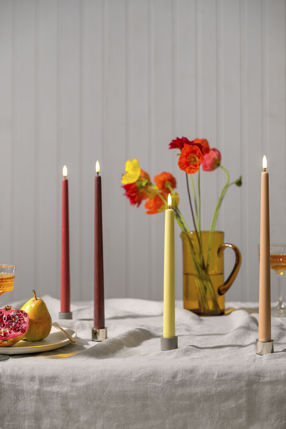 LED slim taper candle, Apricot, Smooth, 2-pack, 2,3x32 cm