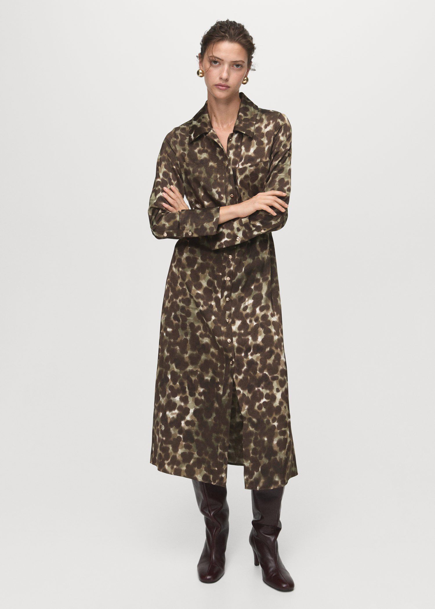 Printed shirt dress with belt