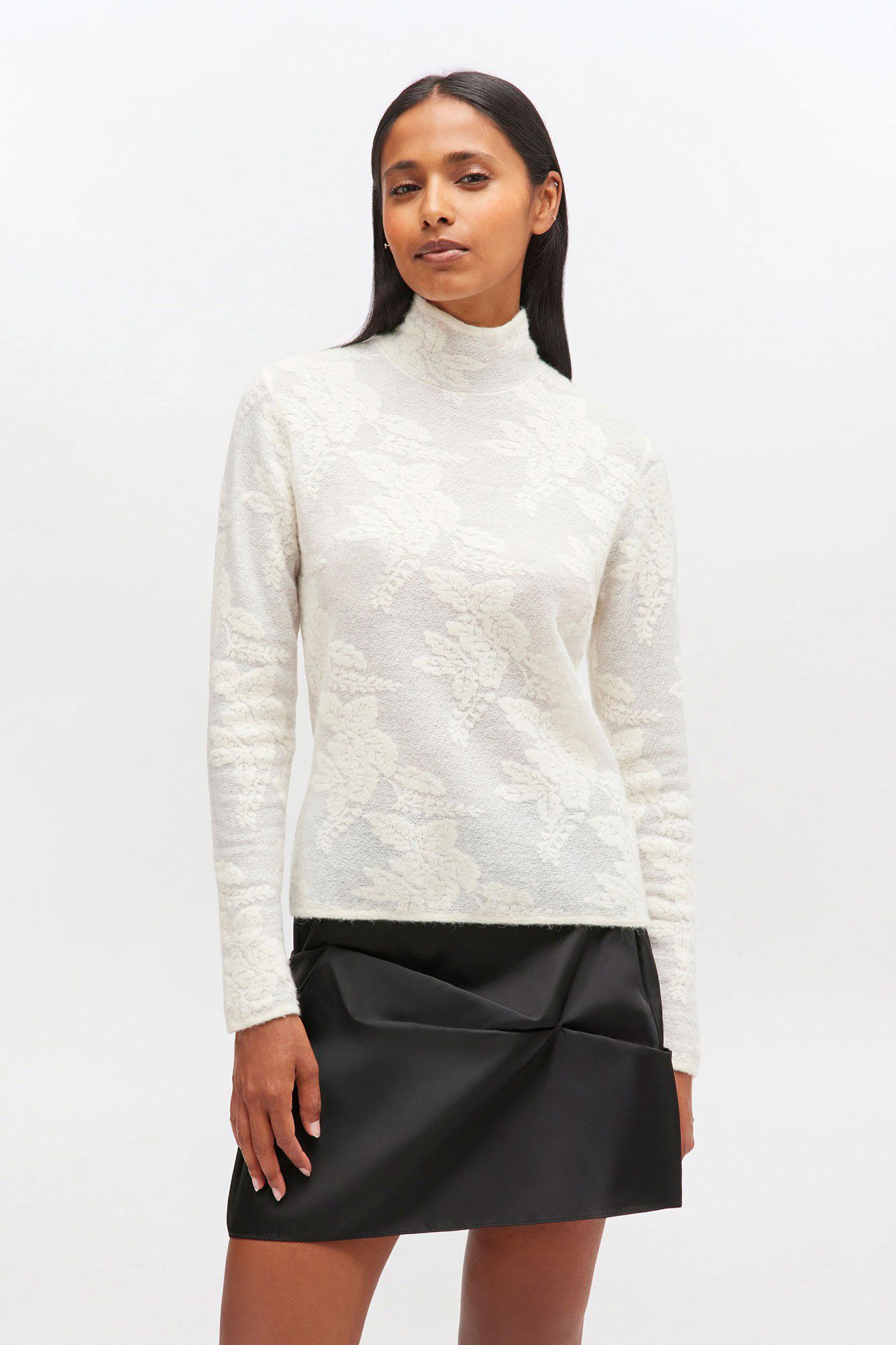 Sheer Flower Jacquard Mockneck