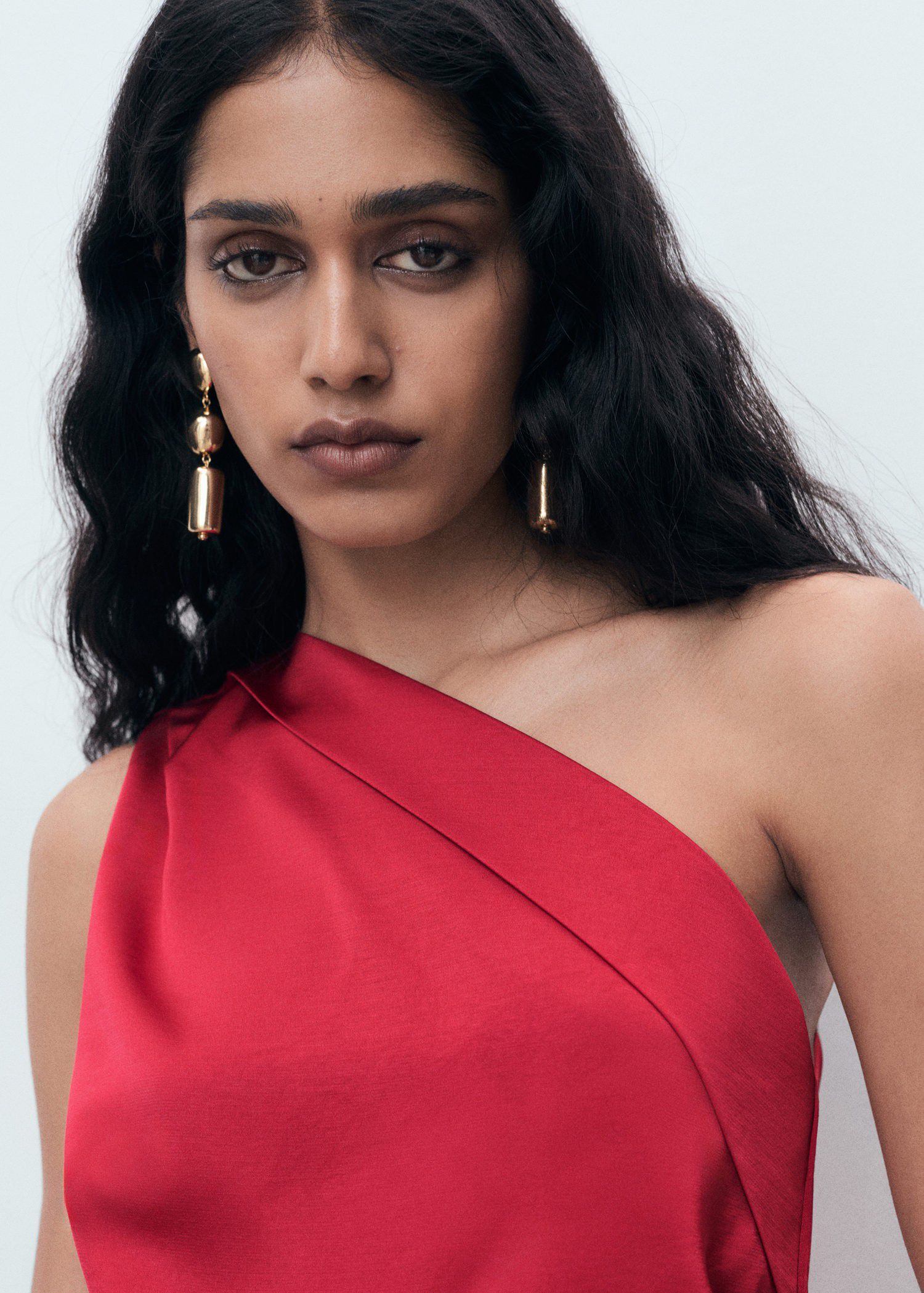 Asymmetrical satin dress with side