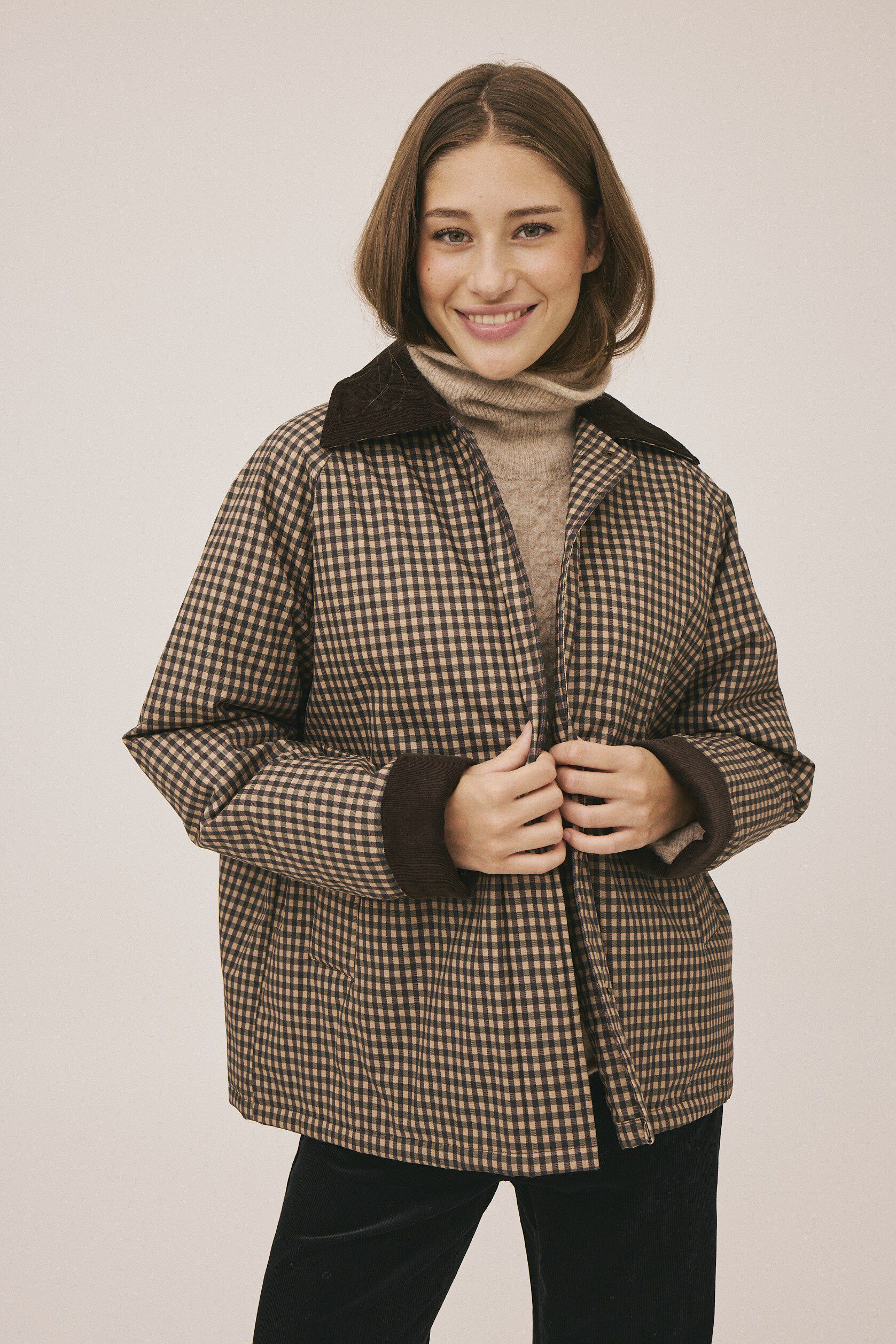 Emmy 4 Check kort jakke med fl&oslash;jl kanter - GRS