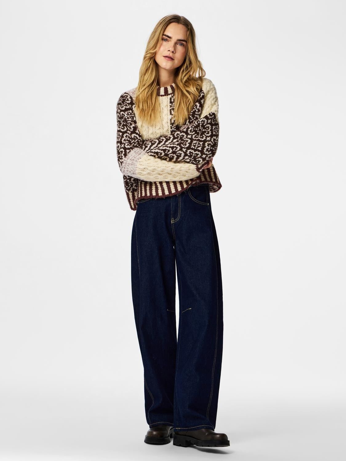 PCFUSION LS O-NECK COLORBLOCK KNIT