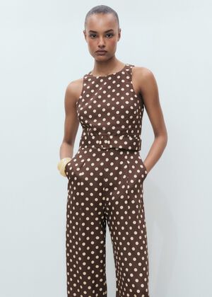Belted linen jumpsuit with polka do