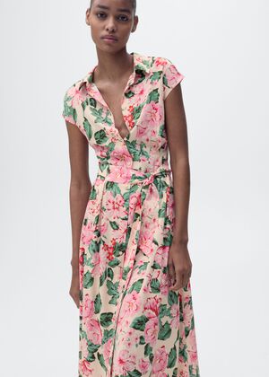 Printed shirt dress with belt