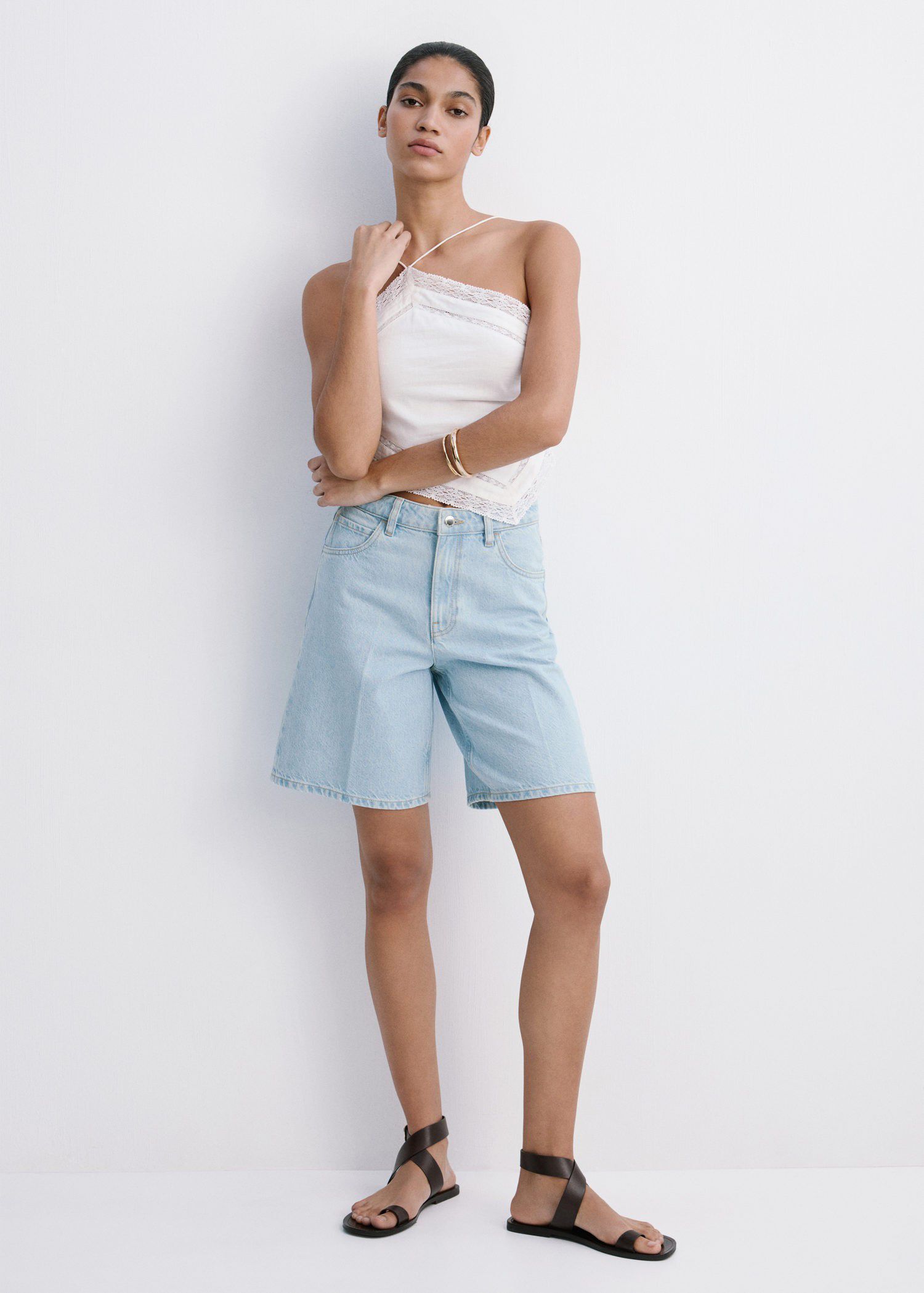 High-waist straight-fit denim short