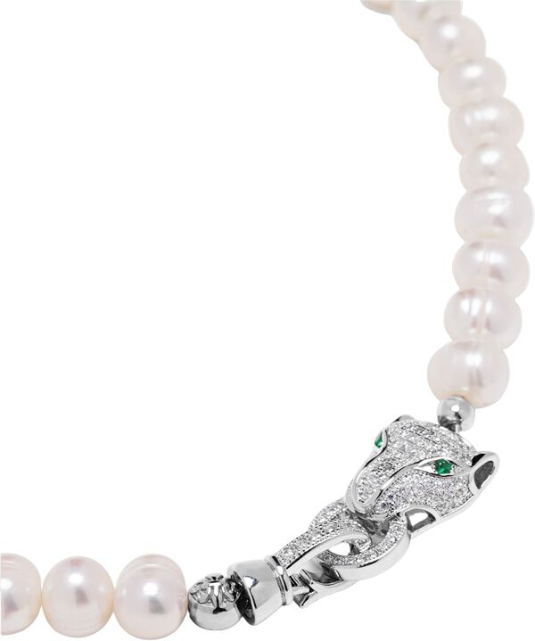 Women's Pearl Choker with Silver Panther Head