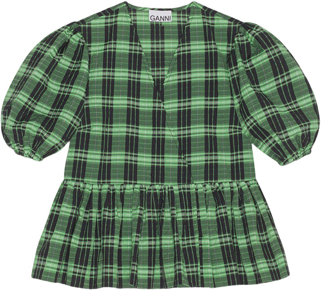 Gr&oslash;nternet sl&aring;-om-bluse i seersucker