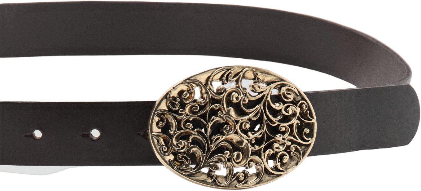 Engraved buckle leather belt