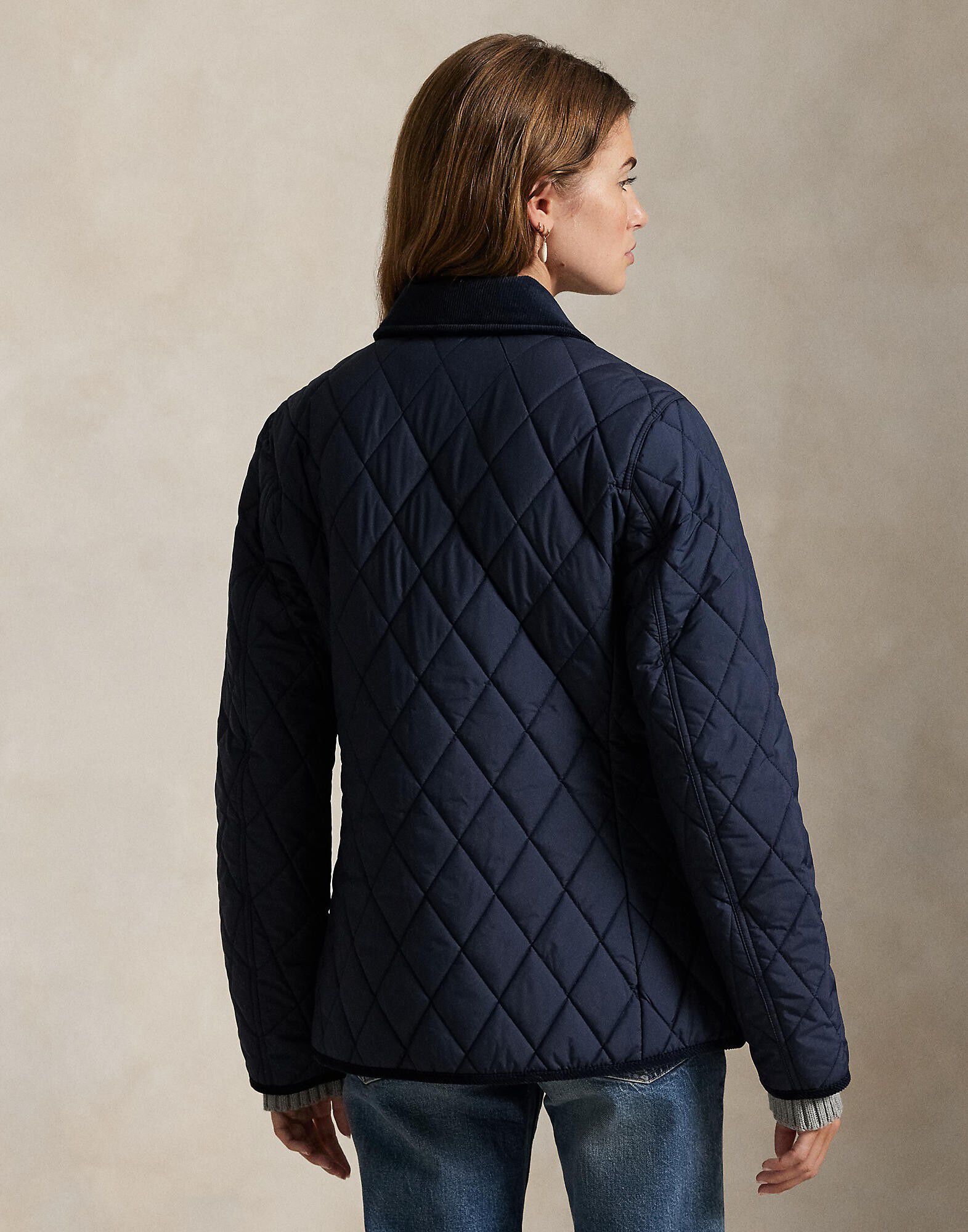 Corduroy-Trim Quilted Barn Jacket