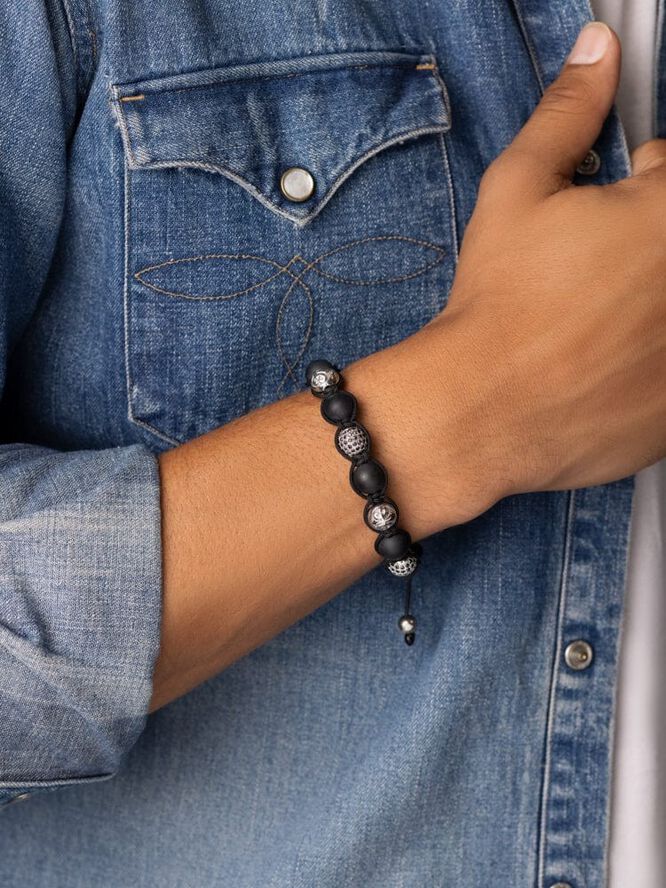 Men's Beaded Bracelet with Matte Onyx and Silver