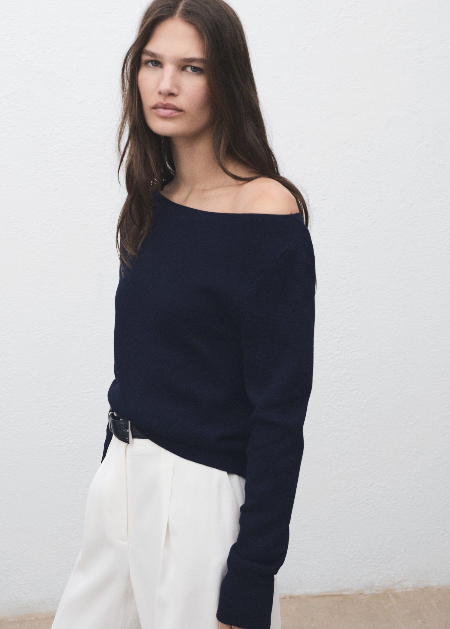 Fine-knit boat-neck sweater