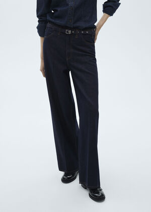 Belted wideleg jeans rinse wash