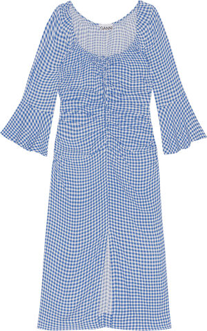 Printed Crepe Gathered U-neck Midikjole