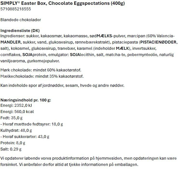 Simply&reg; CHOCOLATE EGGSPECTATIONS p&aring;skechokolade&aelig;ske (400g)