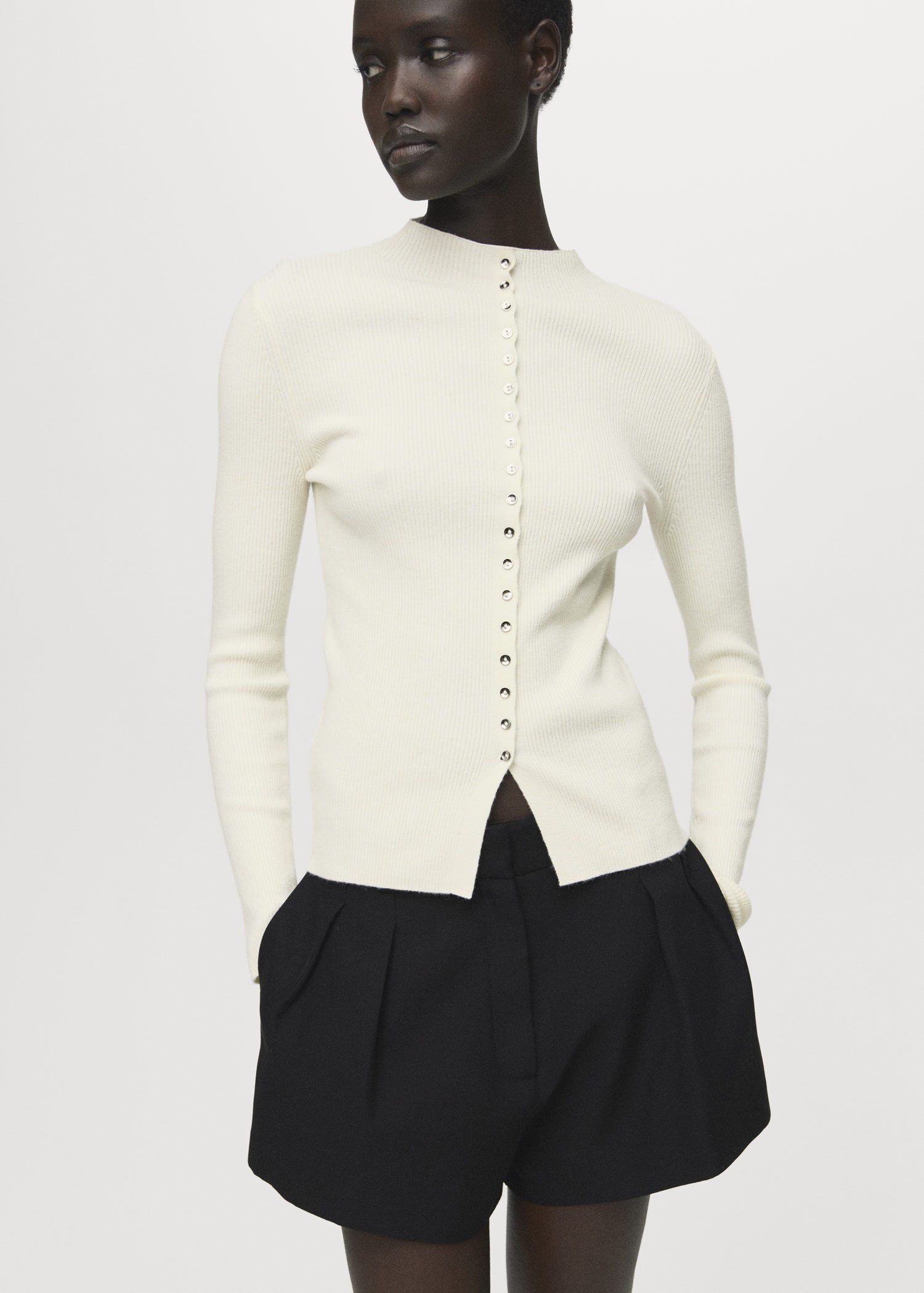 Fine rib knit cardigan