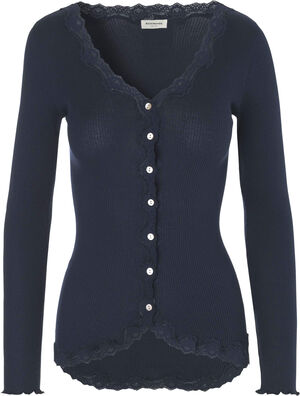 Silk cardigan regular ls w/rev vintage lace