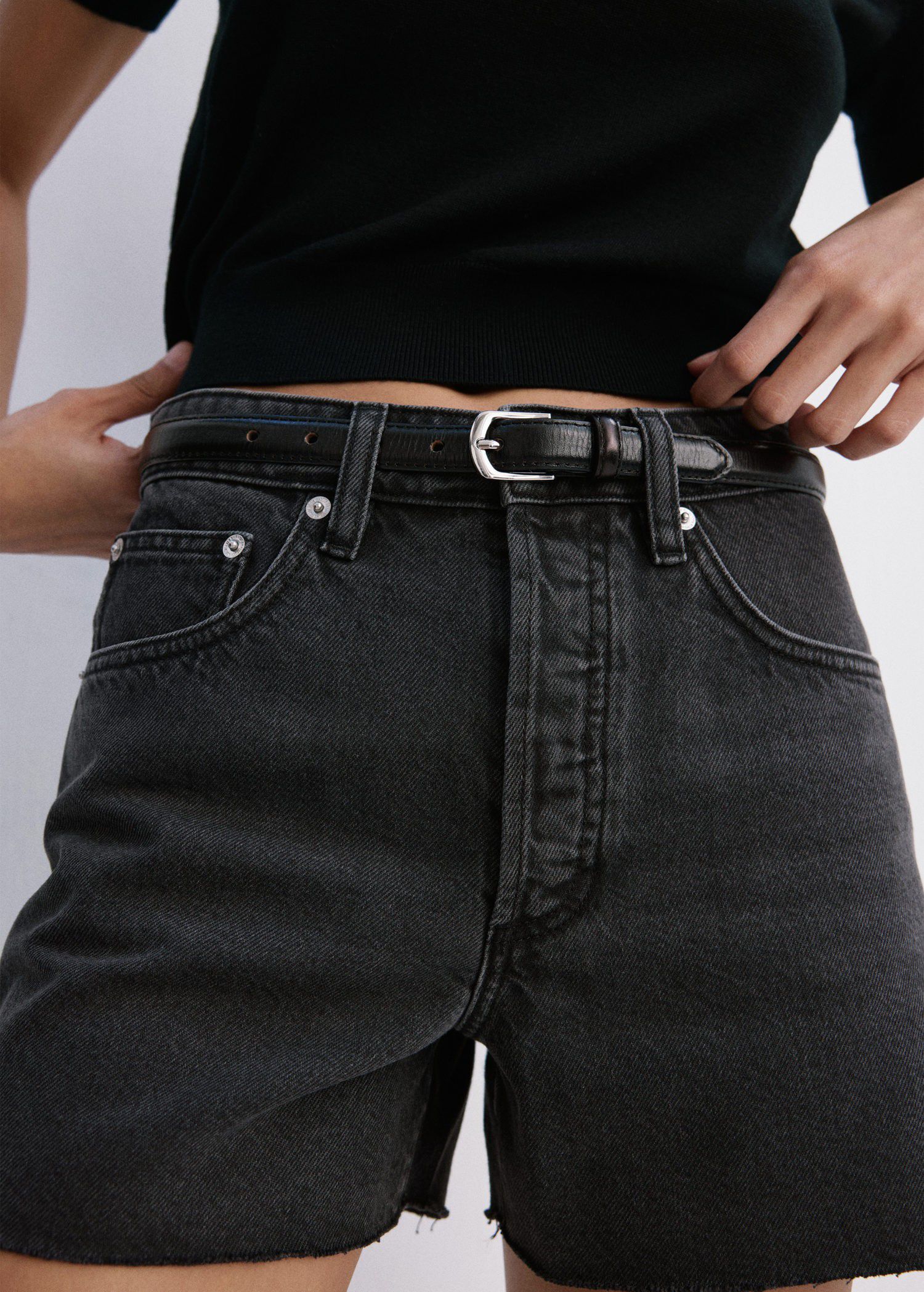 Denim shorts with frayed hem