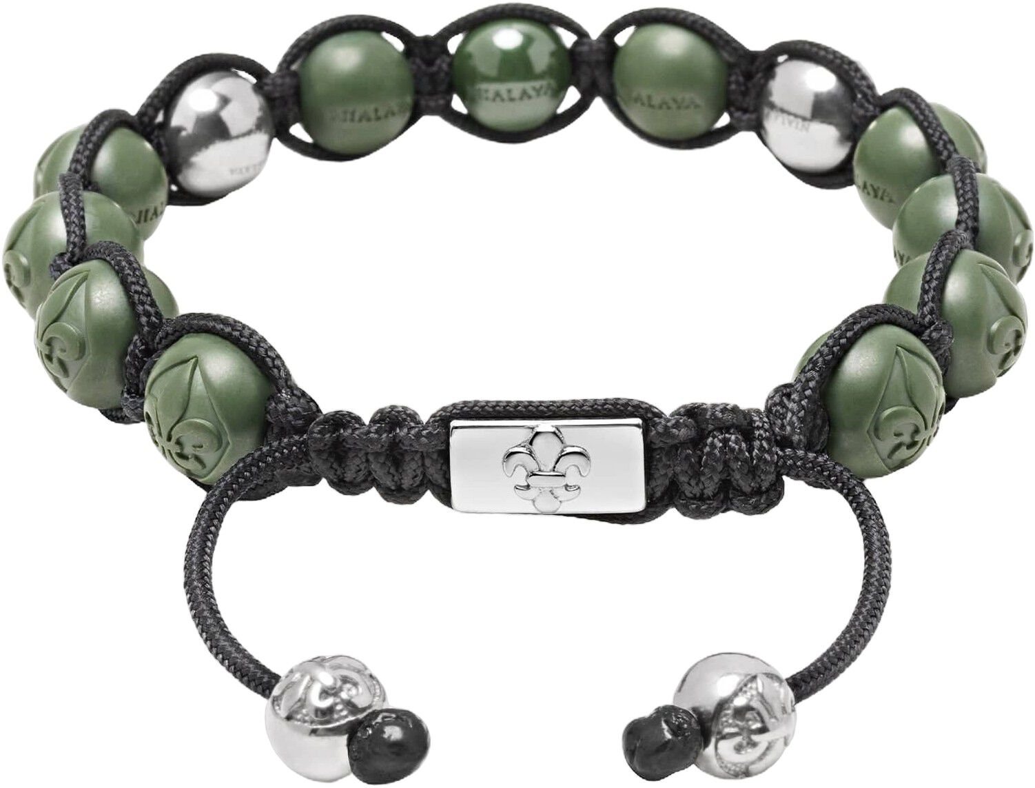 Men's Beaded Bracelet with Matte Green, Glossy Green Ceramic & Silver