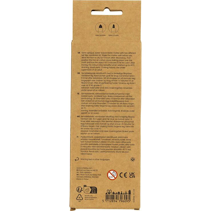 Tekstiltusch, streg 2,3+3,6 mm, 6 stk.