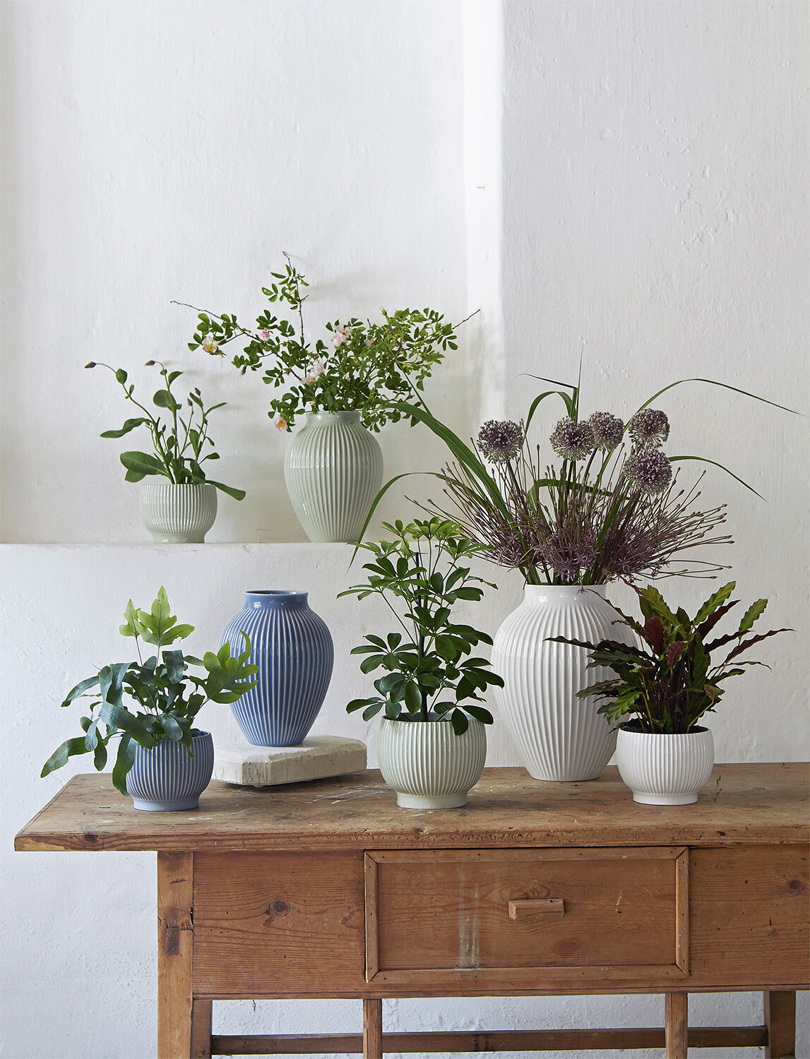 Knabstrup, vase, riller lavendelbl&aring;, 20 cm