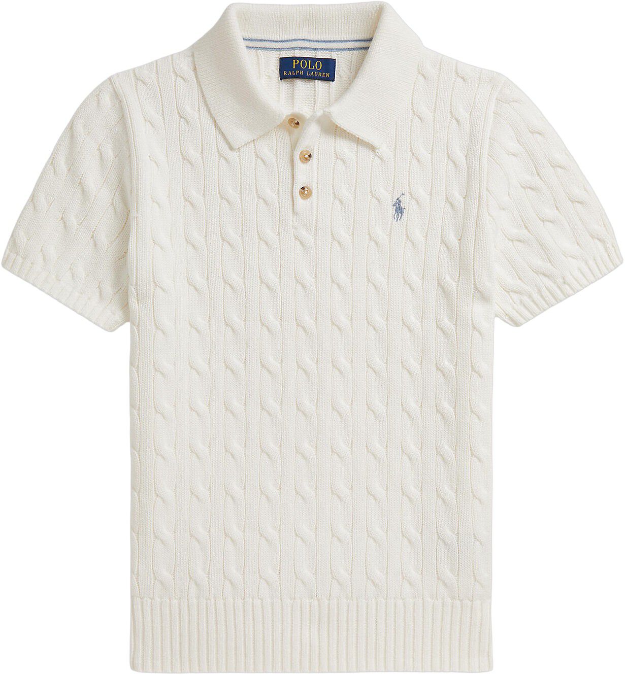 20Cable-Knit Cotton Polo-Collar Sweater