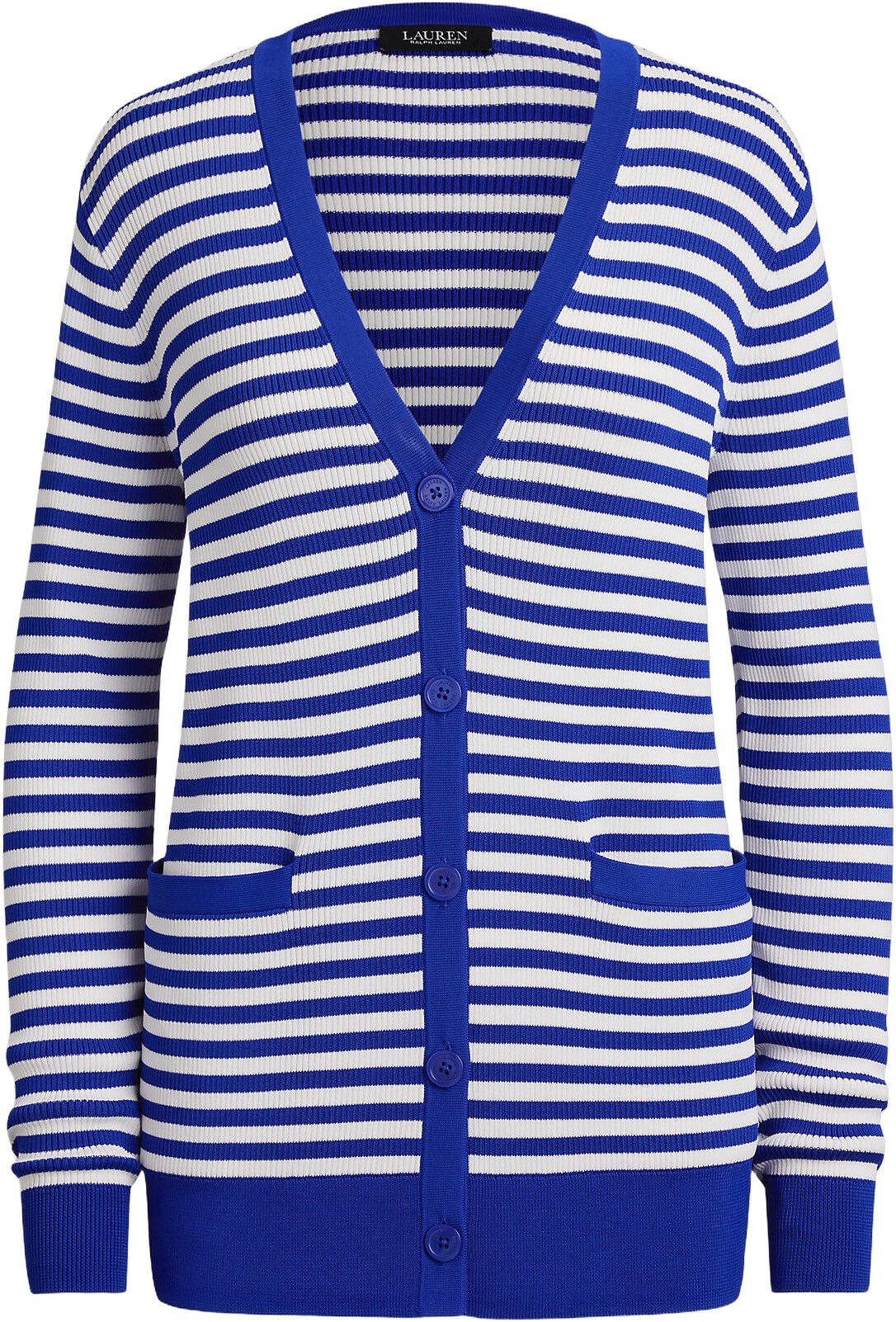 Striped Rib-Knit V-Neck Cardigan