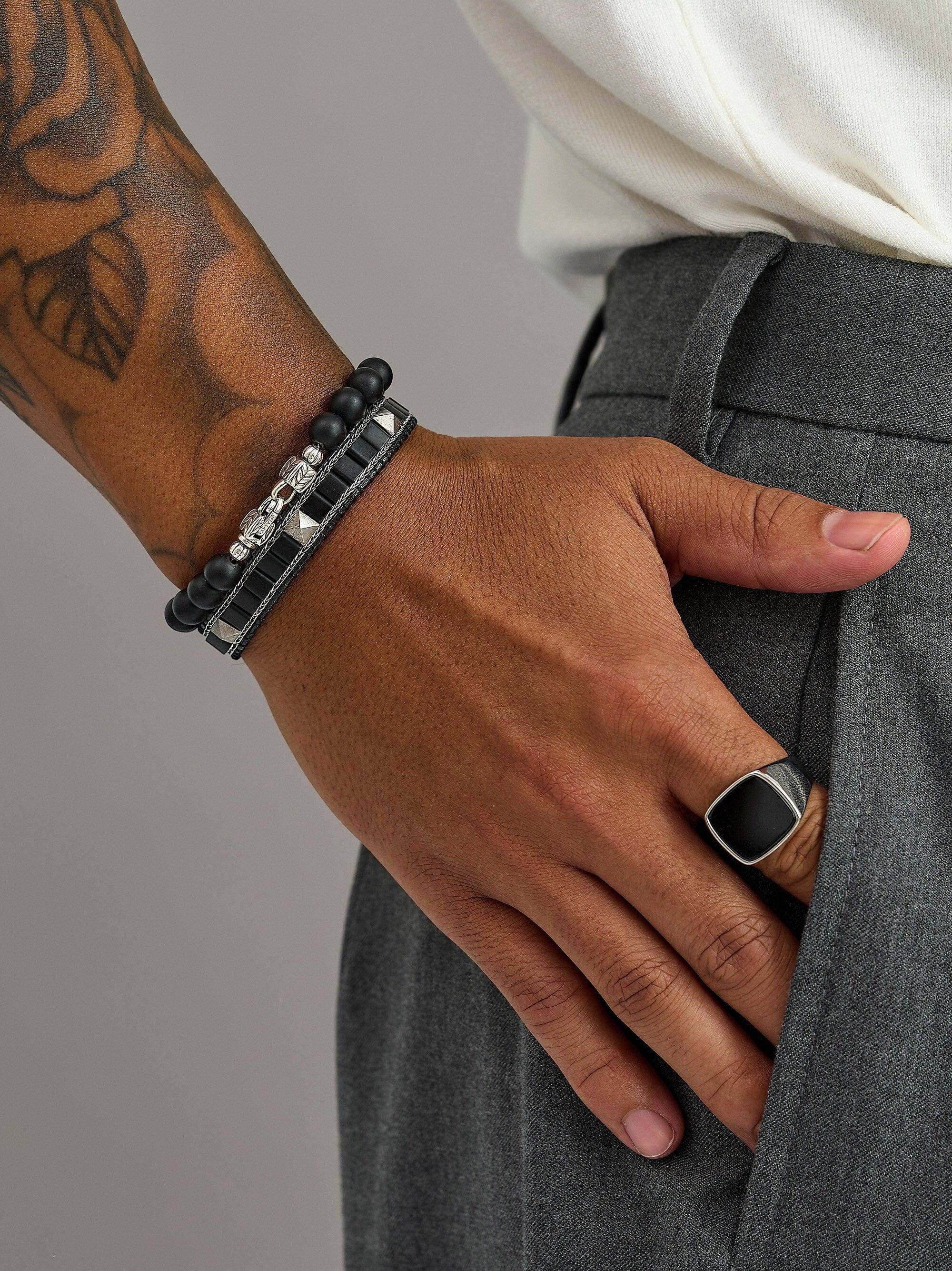 Black Onyx Stud Bracelet with Silver