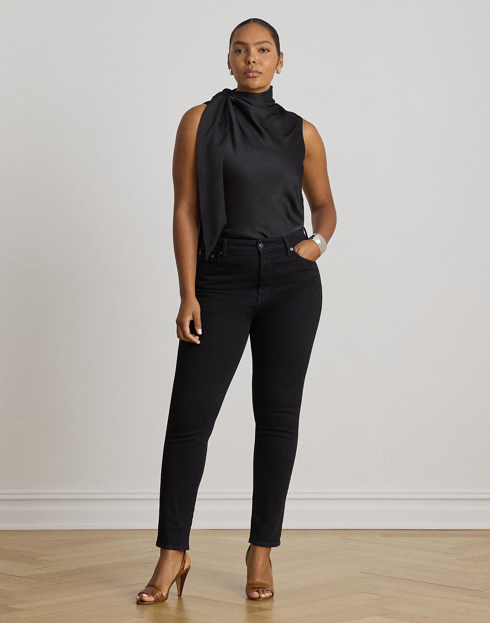 Tie-Neck Charmeuse Sleeveless Blouse