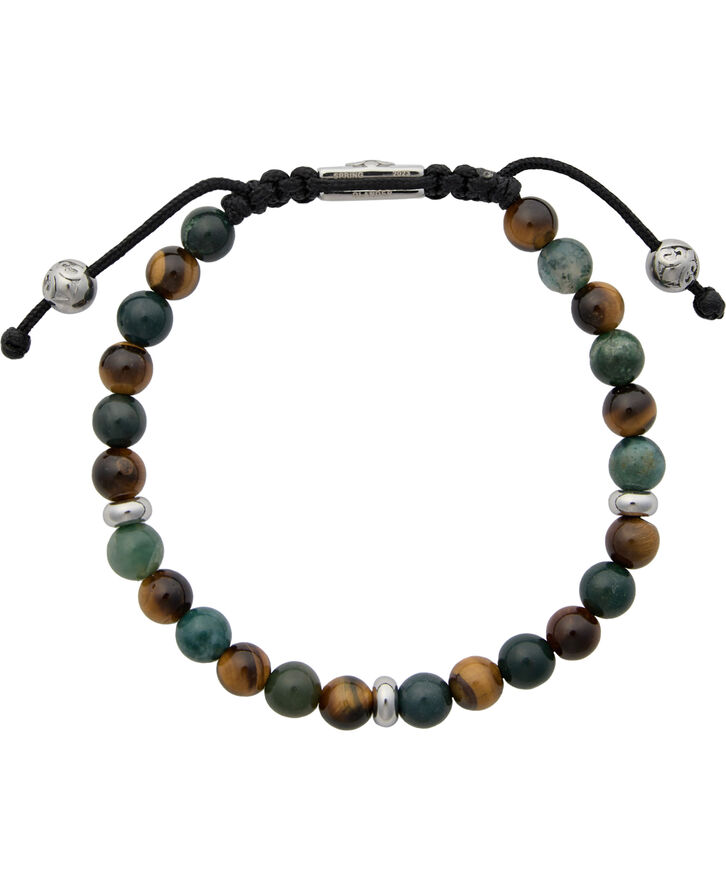 Men's Beaded Bracelet with Aquatic Agate, Brown Tiger Eye an