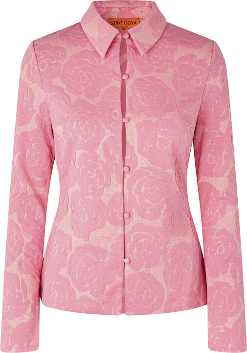 Long Sleeve Tailored Shirt, 2297 Floral Relief Lurex Jersey
