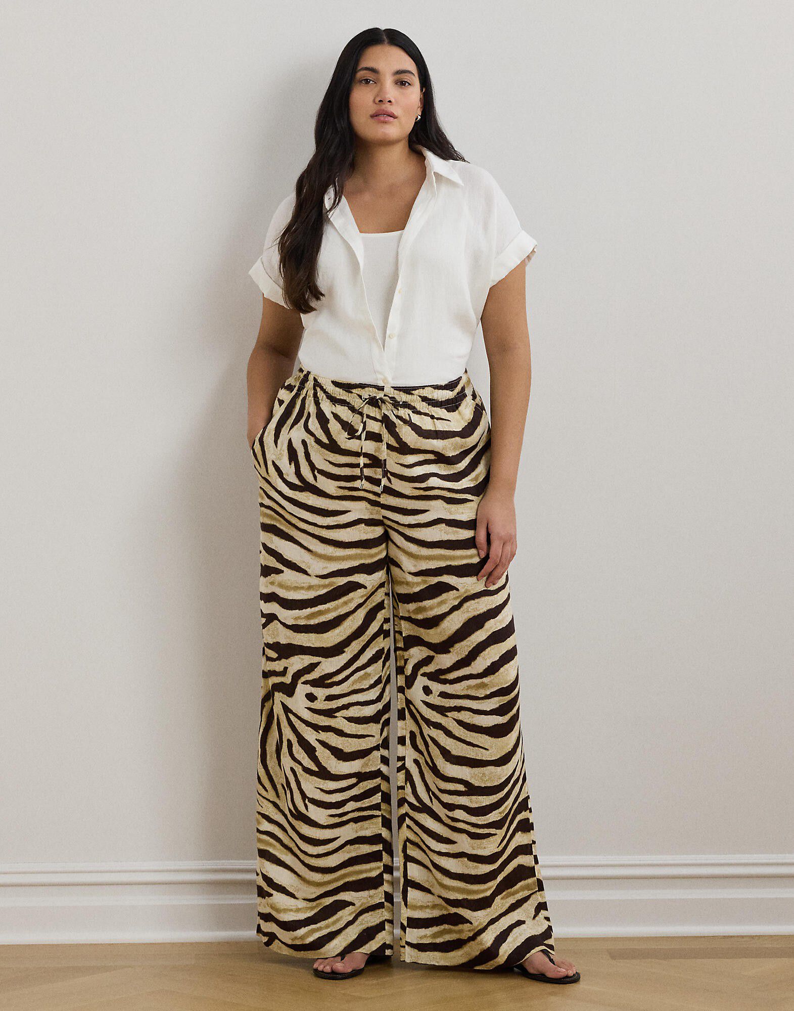 Zebra-Print Linen Wide-Leg Pant