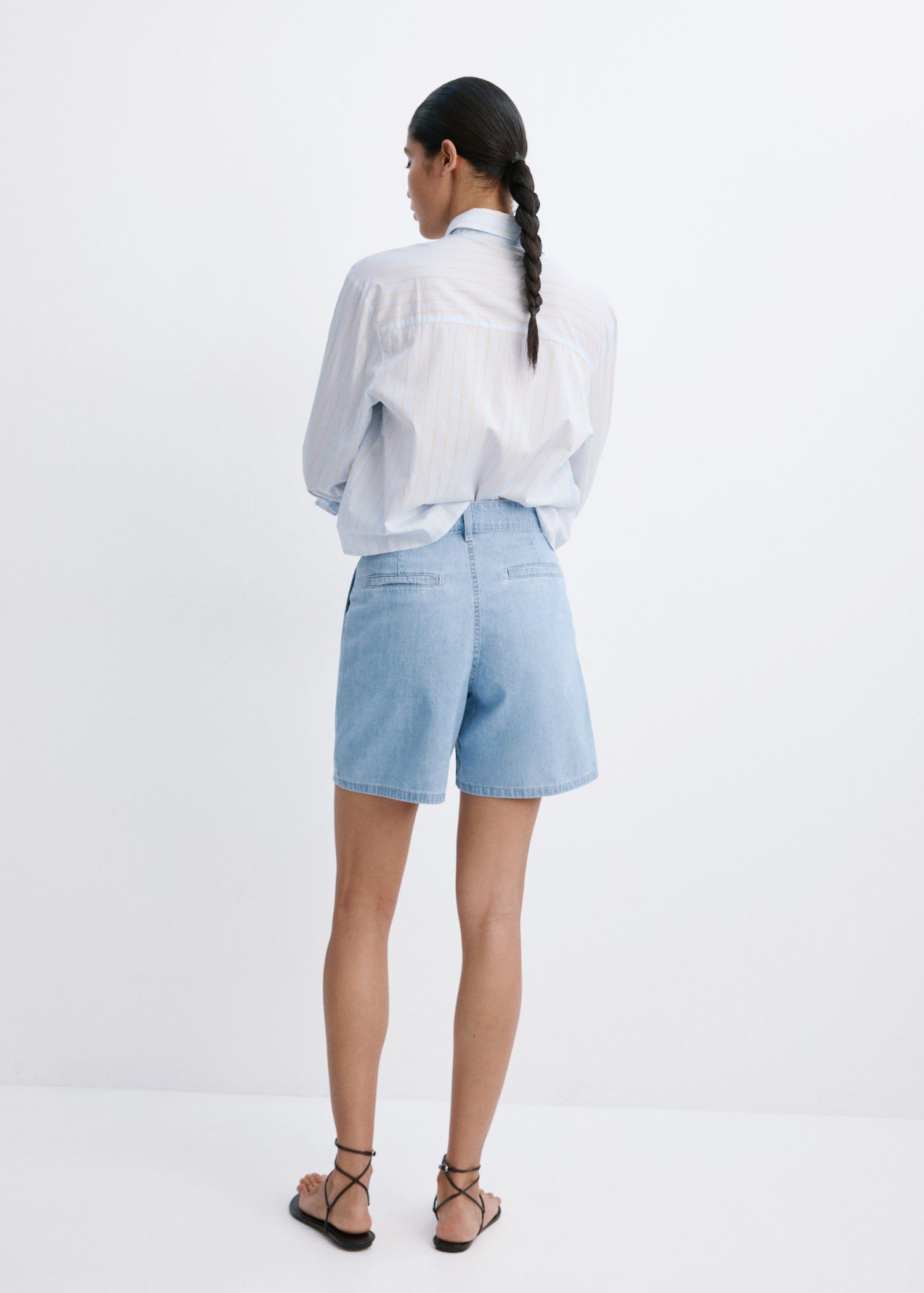 Mid-rise denim bermuda shorts with