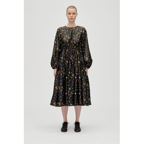 2067 Flat Textured Poly, Waist Tie Ruffle Midi Dress