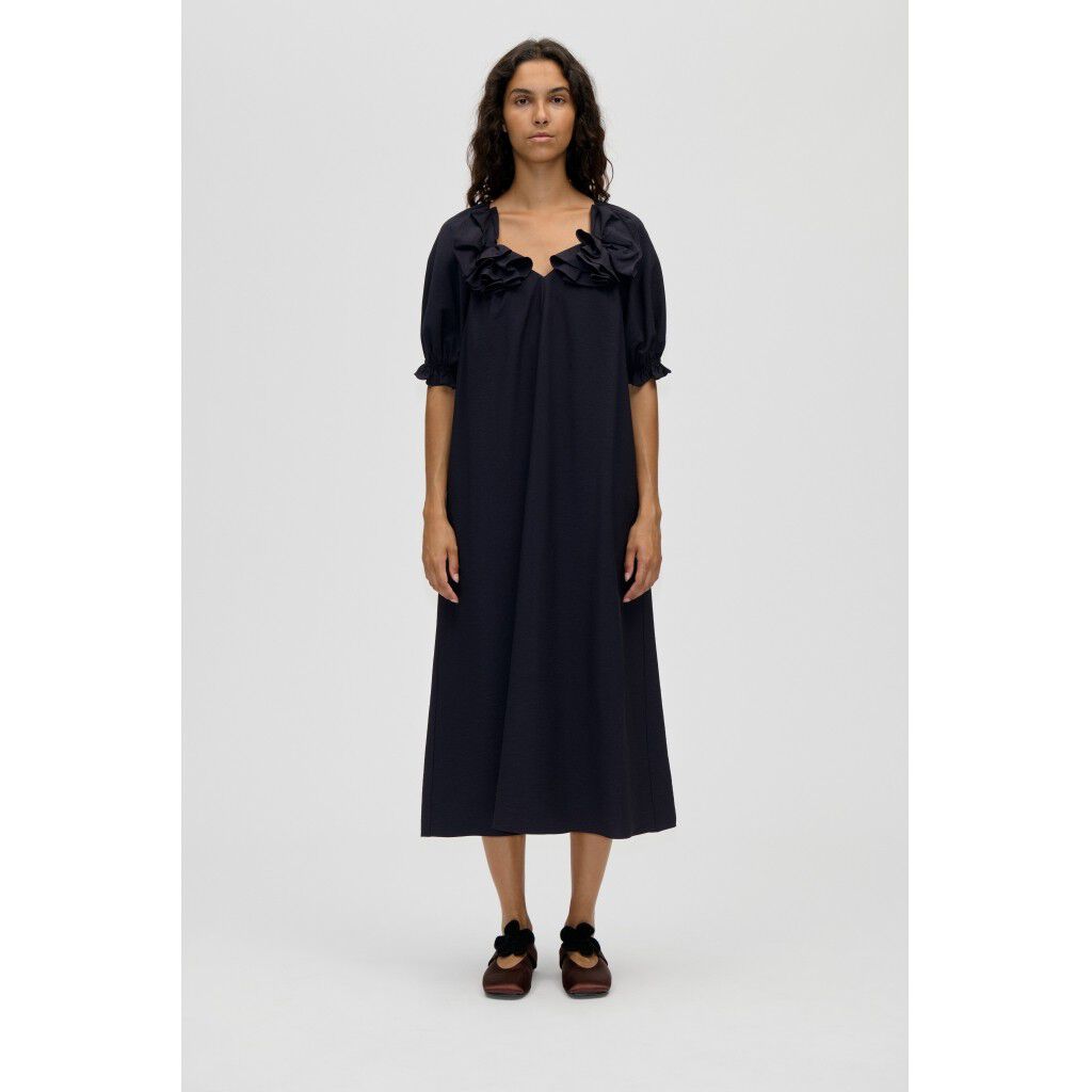 2507 Solid Viscose, Puff Sleeve Detail Long Dress