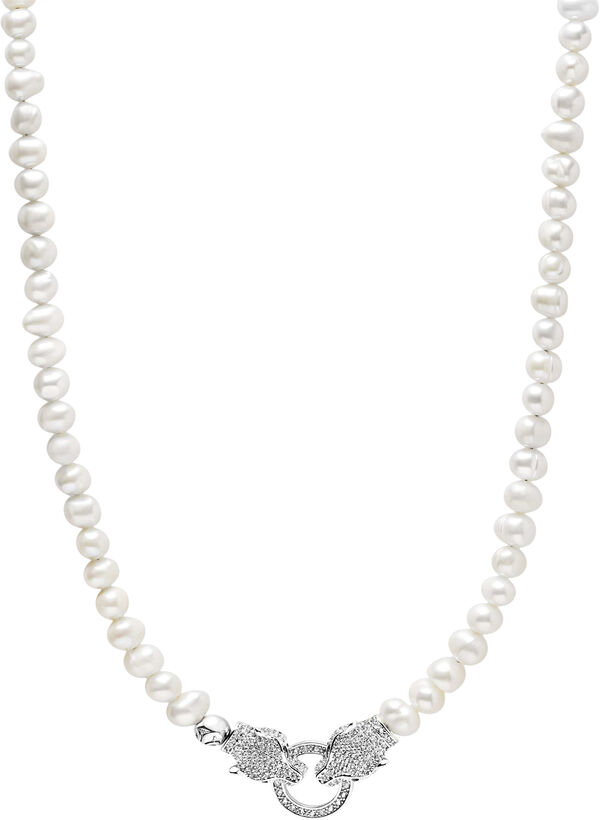 Pearl Choker With Double Panther Head In Silver