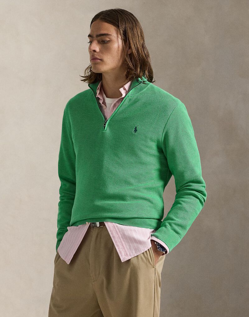 Mesh-Knit Cotton Quarter-Zip Sweater