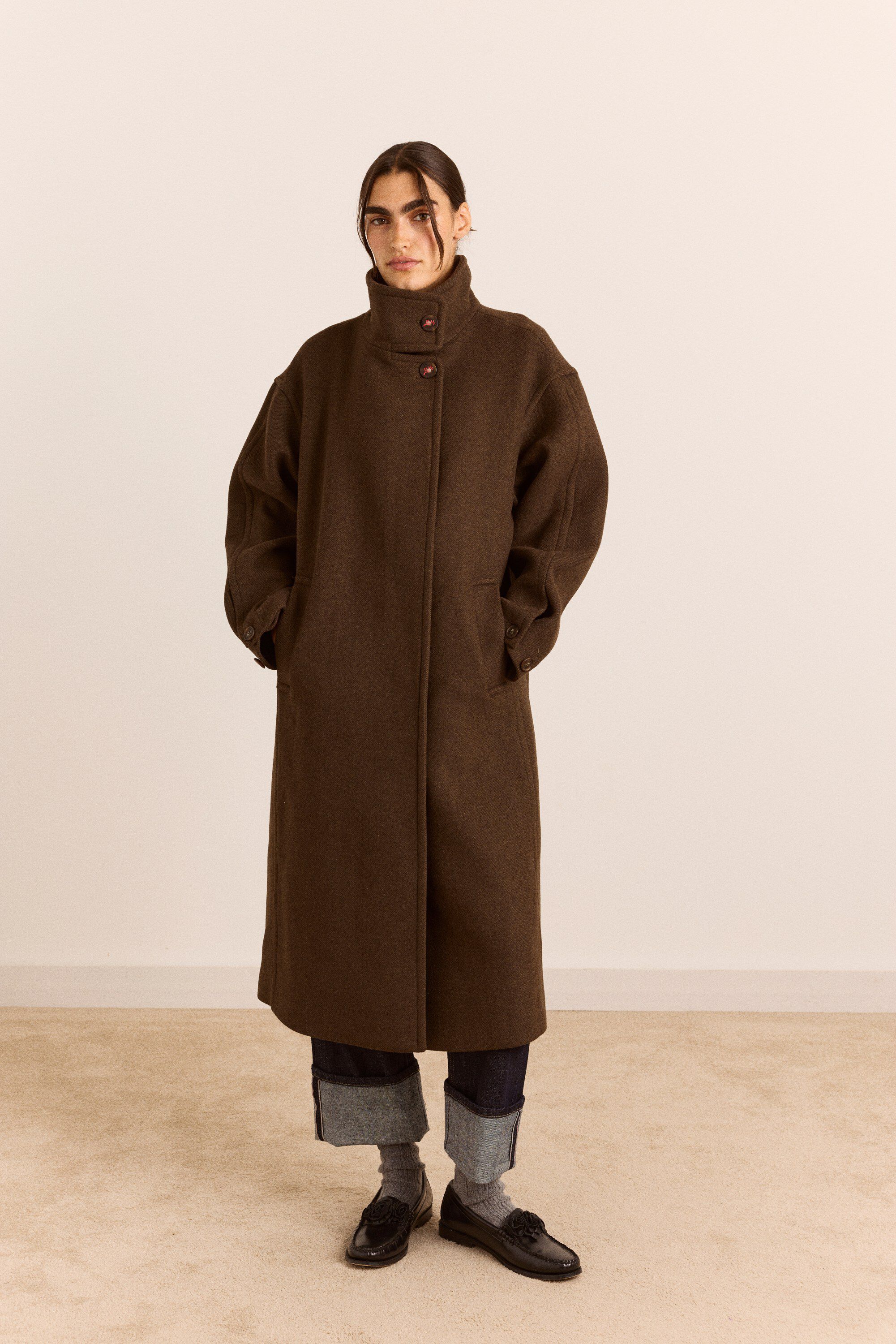 AGNES WOOL COAT- CHOCOLATE