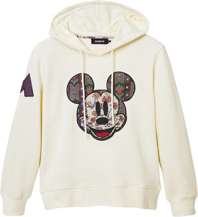 White hoodie with large Mickey Mouse patch fra Desigual | 569.40 | Magasin.dk