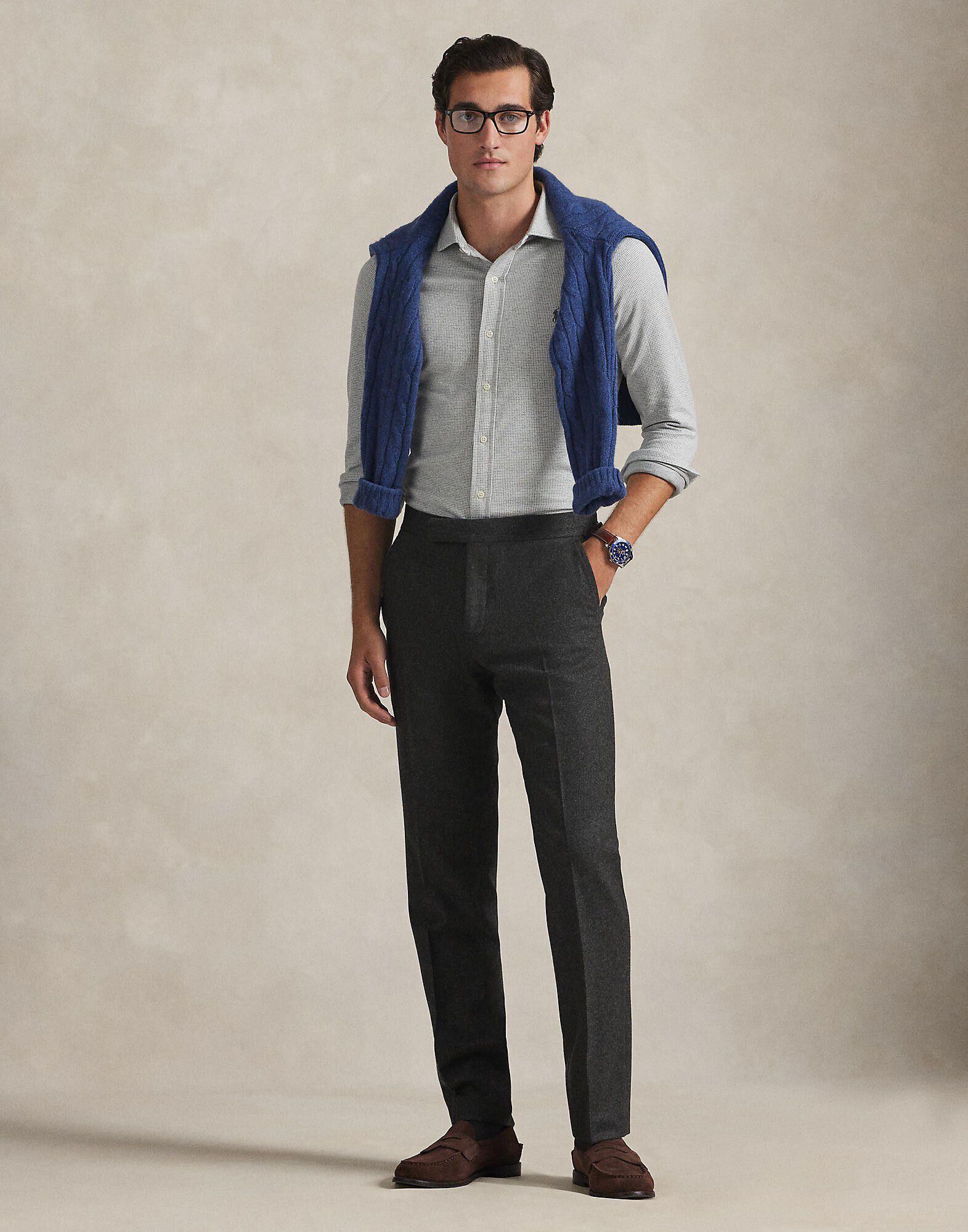 Houndstooth Jersey Spread-Collar Shirt