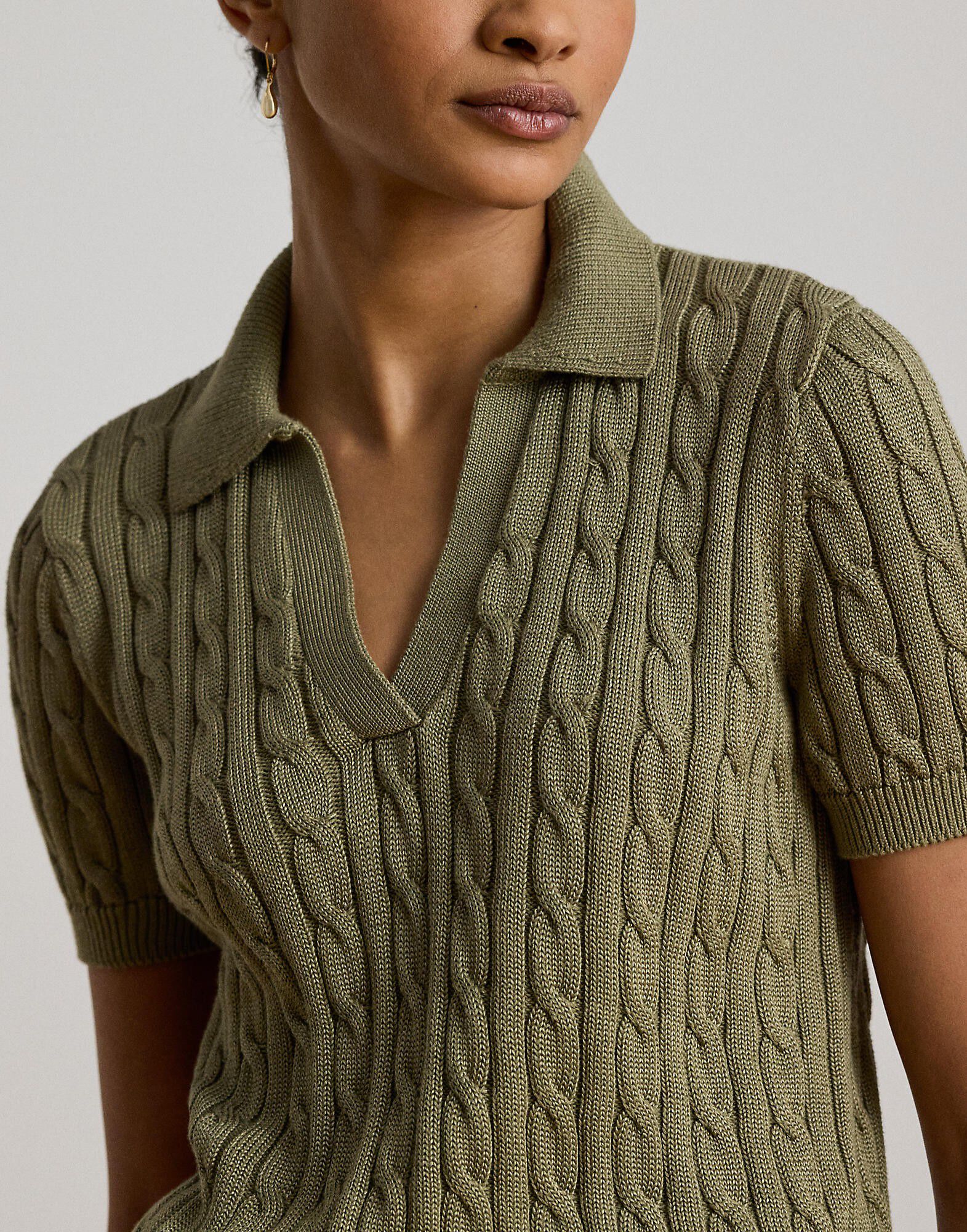 Cable Cotton-Blend Short-Sleeve Sweater