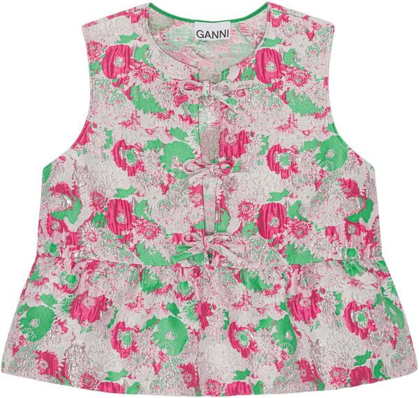 3D Jacquard Sleeveless Ribbon Blous