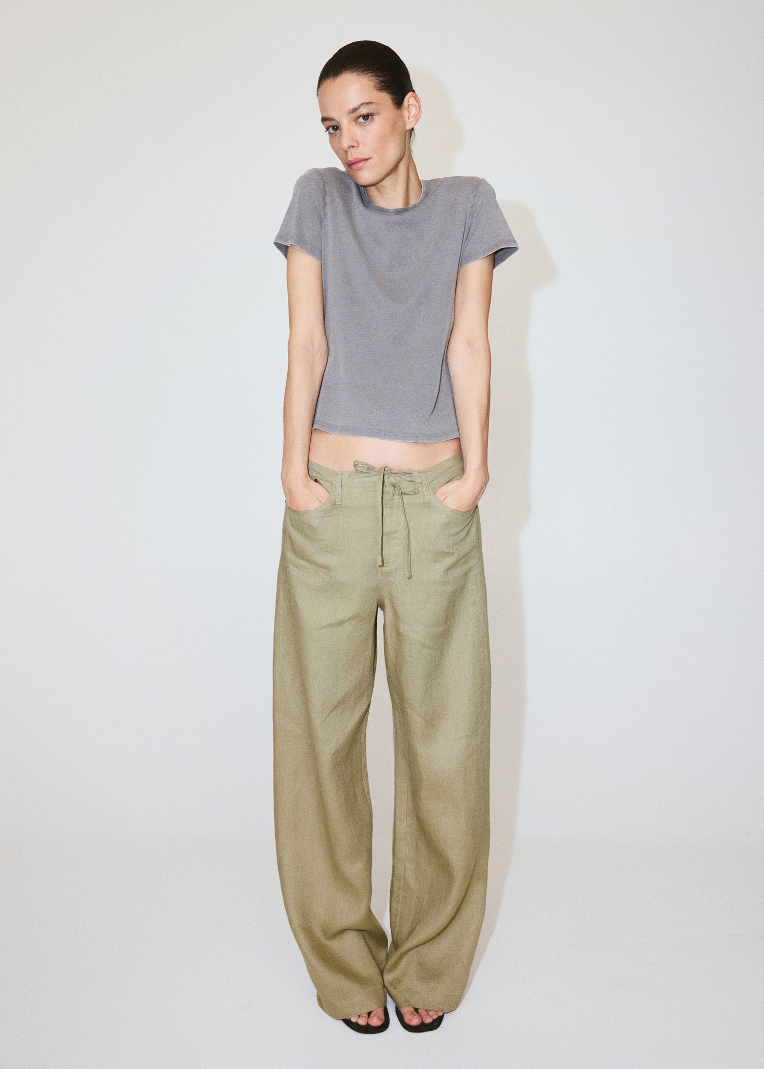 Bow linen trousers