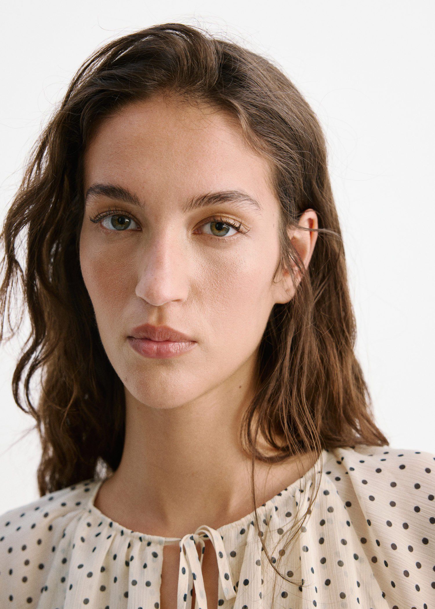 Bow polka-dot blouse