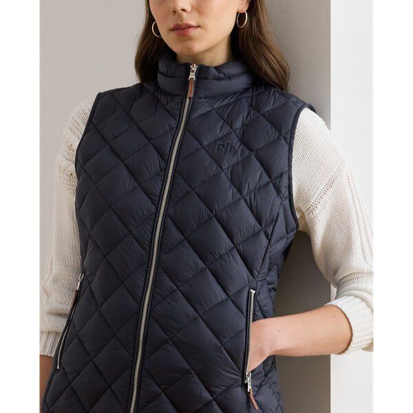 Diamond-Quilted Mockneck Down Vest