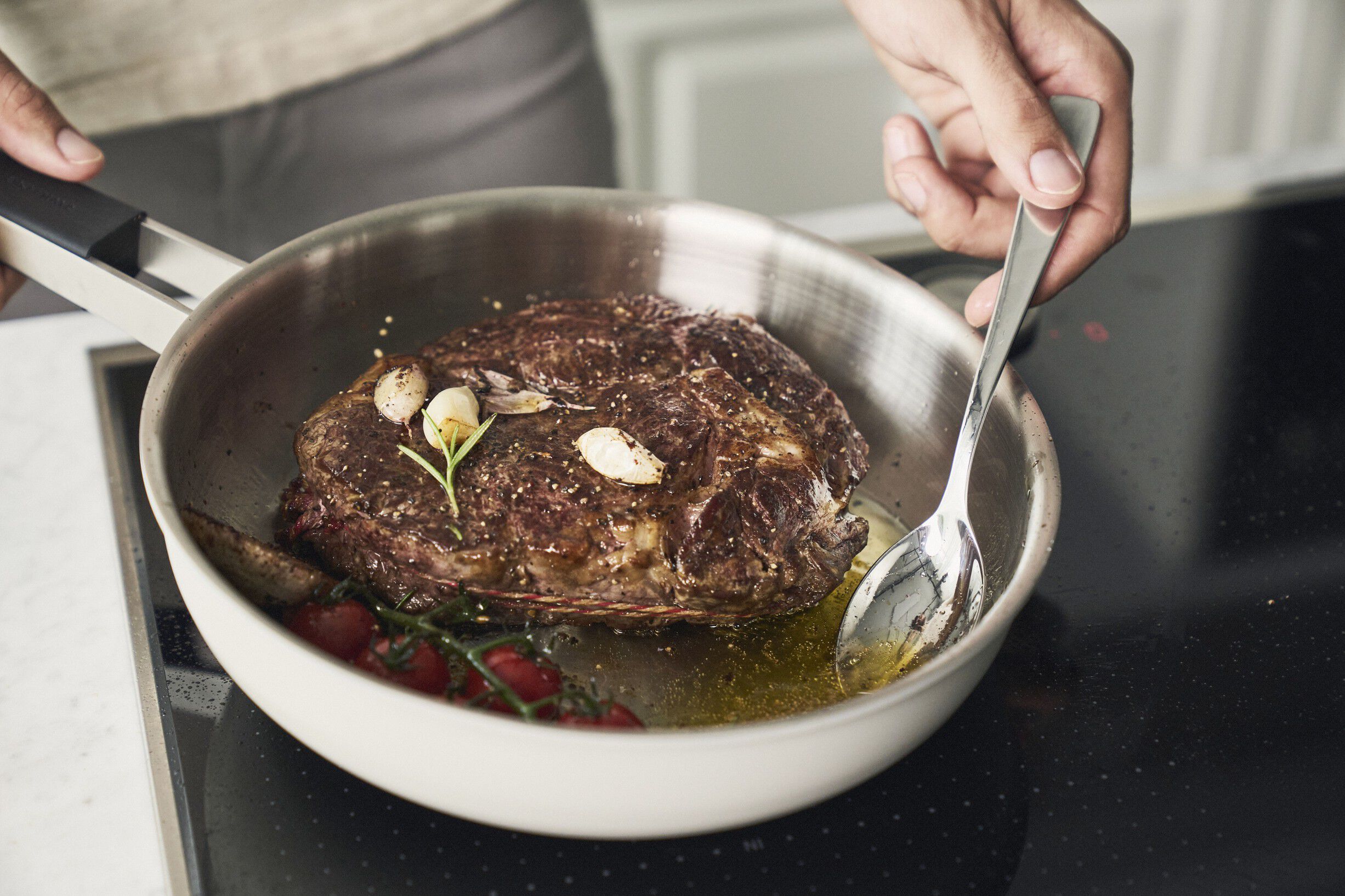 Stegepande, 28 cm, 18/10 rustfrit st&aring;l, Keramisk bel&aelig;gning