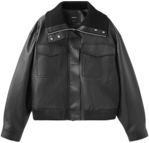 Faux leather jacket with ribbed col